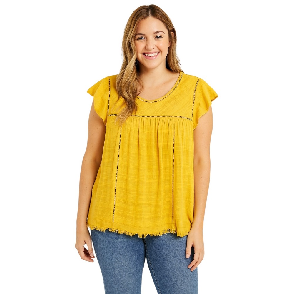 John Paul Richard Large Top Yellow Cap Sleeve Blouse Raw Boho Boxy‎ Gauzy 1684